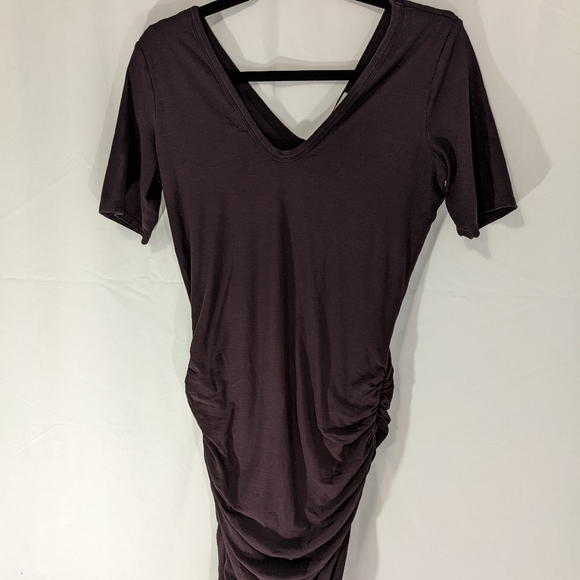 Purple Standard James Perse Fitted Dress, V Neck & Back, Ruched Sides, Sz L - Picture 4 of 9